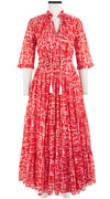 Eden Dress Crew Neck 3/4 Sleeve with Hamilton Belt Maxi Length Cotton Musola (Thorn Branches)