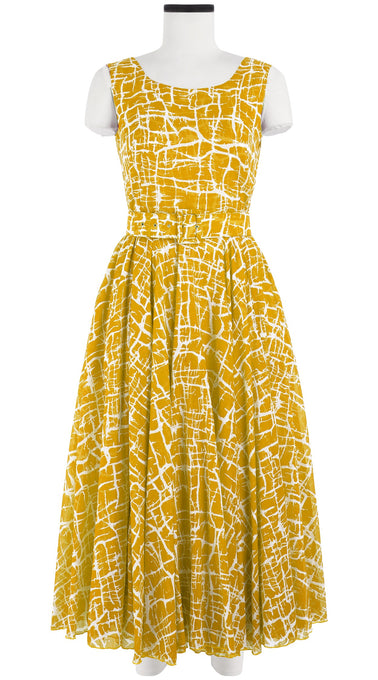 Aster Dress Boat Neck Mini Cap Sleeve Midi Length Cotton Musola (Thorn Branches)