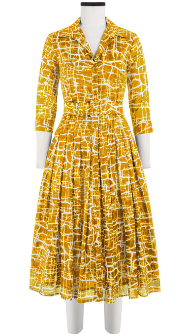 Audrey Dress #4 Shirt Collar 3/4 Sleeve Midi Length Cotton Musola (Thorn Branches)