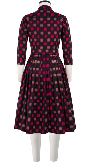 Audrey Dress #6 Shirt Collar 3/4 Sleeve Long Length Cotton Stretch (Tie Dye Gingham)