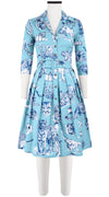 Audrey Dress #1 Shirt Collar 3/4 Sleeve Cotton Stretch (Tiger Toile Ground)