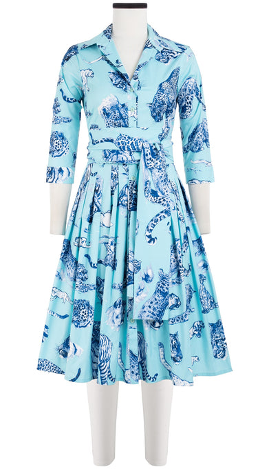 Audrey Dress #2 Shirt Collar 3/4 Sleeve Cotton Stretch (Tiger Toile Ground)