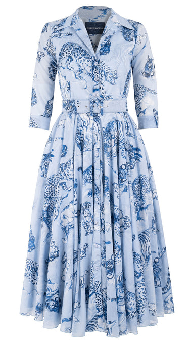 Aster Dress Shirt Collar 3/4 Sleeve Midi Length Cotton Musola (Tiger Toile Ground)
