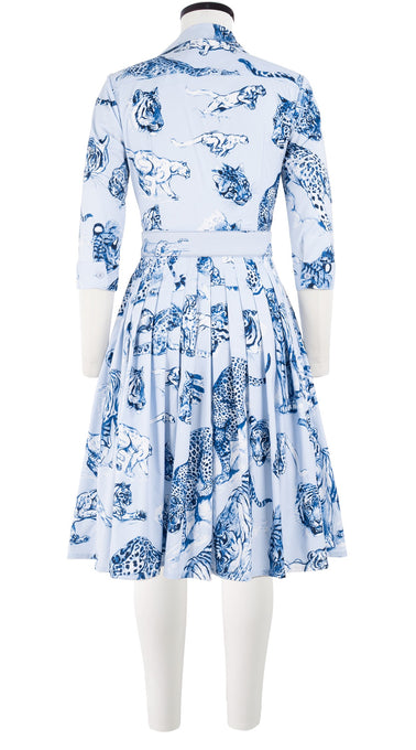 Audrey Dress #2 Shirt Collar 3/4 Sleeve Cotton Stretch (Tiger Toile Ground)