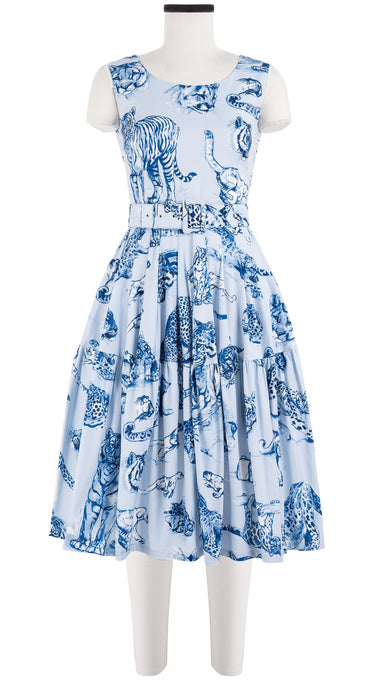 Rose Dress Boat Neck Sleeveless Long Length Cotton Stretch (Tiger Toile Ground)