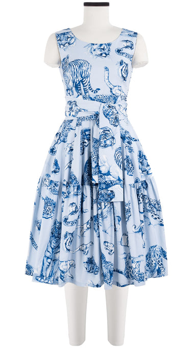 Rose Dress Boat Neck Sleeveless Long Length Cotton Stretch (Tiger Toile Ground)