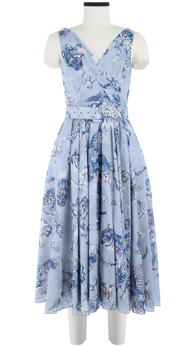 Vivien Dress #1 V Neck Sleeveless Midi Length Cotton Musola (Tiger Toile Ground)