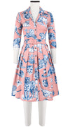 Audrey Dress #1 Shirt Collar 3/4 Sleeve Cotton Stretch (Tiger Toile Ground)