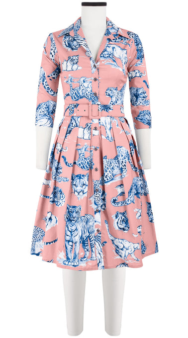 Audrey Dress #1 Shirt Collar 3/4 Sleeve Cotton Stretch (Tiger Toile Ground)