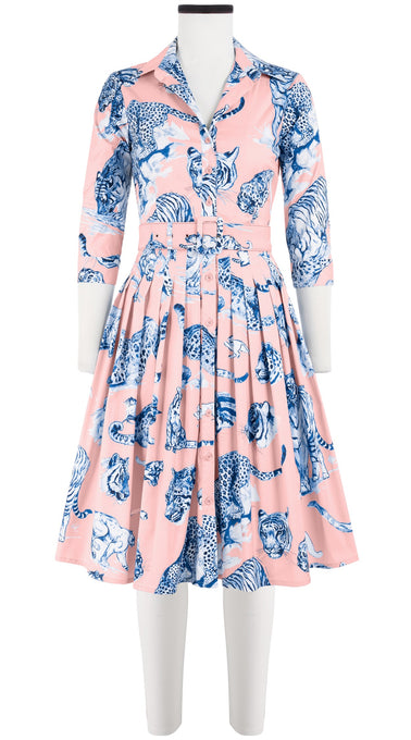 Audrey Dress #2 Shirt Collar 3/4 Sleeve Cotton Stretch (Tiger Toile Ground)