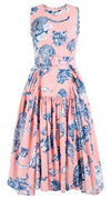 Clara Dress Crew Neck Sleeveless Long Length Cotton Stretch (Tiger Toile Ground)