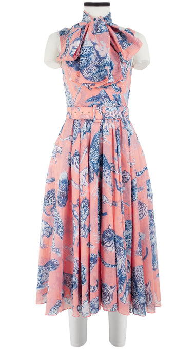 Vivien Dress #1 V Neck Sleeveless Midi Length Cotton Musola (Tiger Toile Ground)