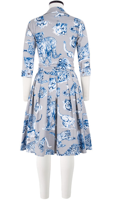 Audrey Dress #1 Shirt Collar 3/4 Sleeve Cotton Stretch (Tiger Toile Ground)