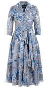 Olivia Dress Shirt Collar 3/4 Sleeve Midi Length Cotton Musola (Tiger Toile Ground)
