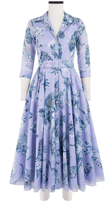 Aster Dress Shirt Collar 3/4 Sleeve Midi Length Cotton Musola (Tiger Toile Ground)