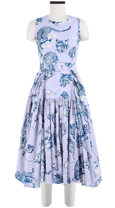 Clara Dress Crew Neck Sleeveless Long Length Cotton Stretch (Tiger Toile Ground)