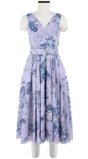 Vivien Dress #1 V Neck Sleeveless Midi Length Cotton Musola (Tiger Toile Ground)