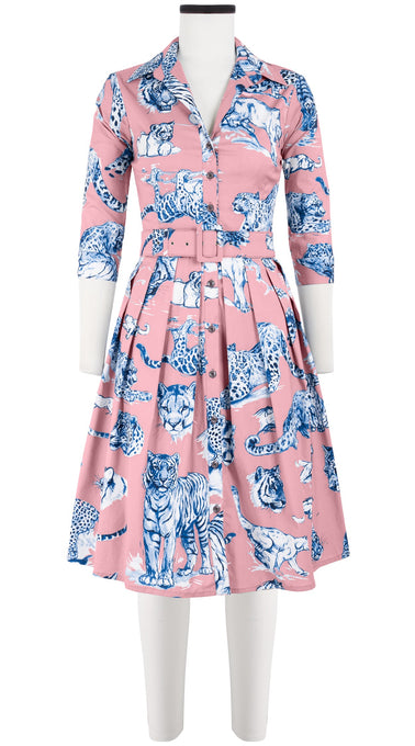 Audrey Dress #1 Shirt Collar 3/4 Sleeve Cotton Stretch (Tiger Toile Ground)
