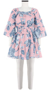 Cozette Dress Square Neck 3/4 Sleeve with Hamilton Belt Mini Length Cotton Musola (Tiger Toile Ground)