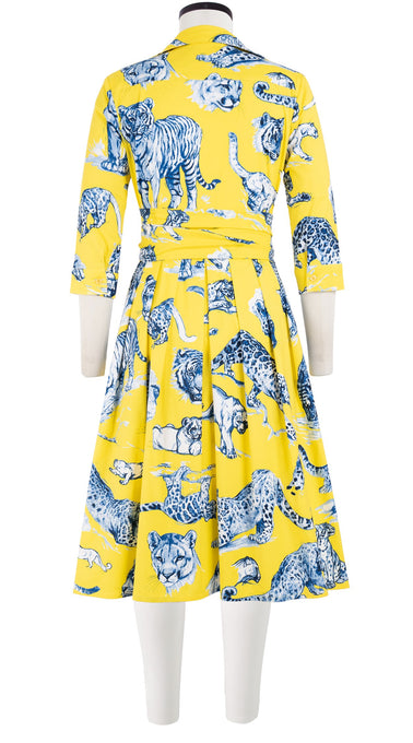 Audrey Dress #1 Shirt Collar 3/4 Sleeve Cotton Stretch (Tiger Toile Ground)
