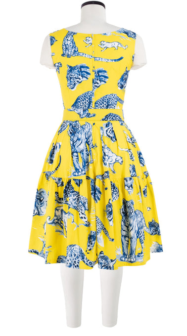 Rose Dress Boat Neck Sleeveless Cotton Stretch (Tiger Toile Ground)