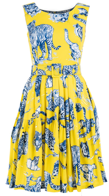Rose Dress Boat Neck Sleeveless Cotton Stretch (Tiger Toile Ground)