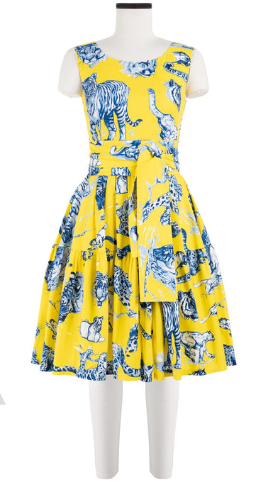 Rose Dress Boat Neck Sleeveless Cotton Stretch (Tiger Toile Ground)