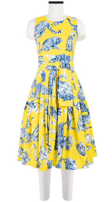 Rose Dress Crew Neck Sleeveless Long Length Cotton Stretch (Tiger Toile Ground)
