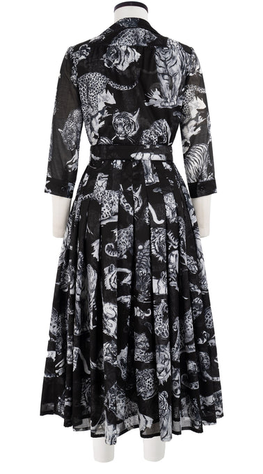 Audrey Dress #4 Shirt Collar 3/4 Sleeve Midi Length Cotton Musola (Tiger Toile Multi)