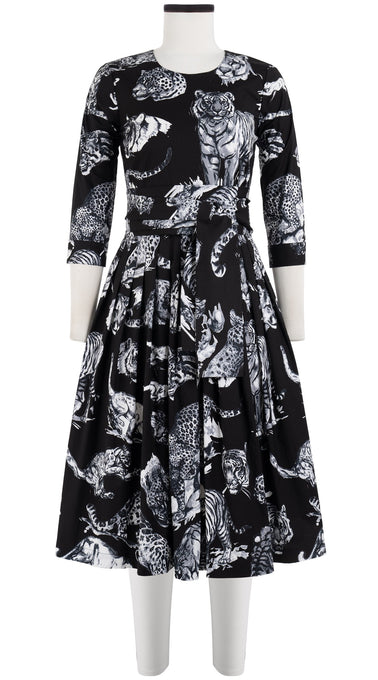 Florance Dress Crew Neck 3/4 Sleeve Long Length Cotton Stretch (Tiger Toile Multi)