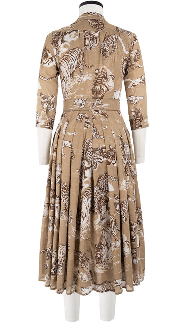 Audrey Dress #4 Shirt Collar 3/4 Sleeve Midi Length Cotton Musola (Tiger Toile Multi)