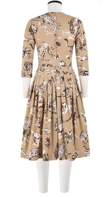 Florance Dress Crew Neck 3/4 Sleeve Long Length Cotton Stretch (Tiger Toile Multi)