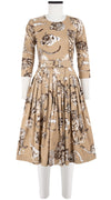 Florance Dress Crew Neck 3/4 Sleeve Long Length Cotton Stretch (Tiger Toile Multi)