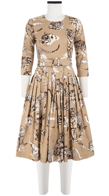 Florance Dress Crew Neck 3/4 Sleeve Long Length Cotton Stretch (Tiger Toile Multi)