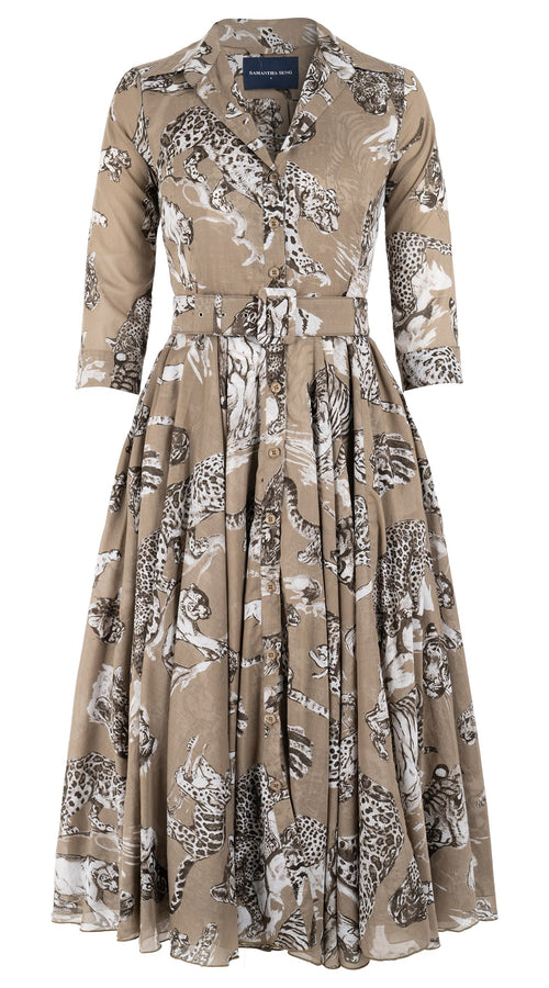 Aster Dress Shirt Collar 3/4 Sleeve Midi Length Cotton Musola (Tiger Toile Multi)