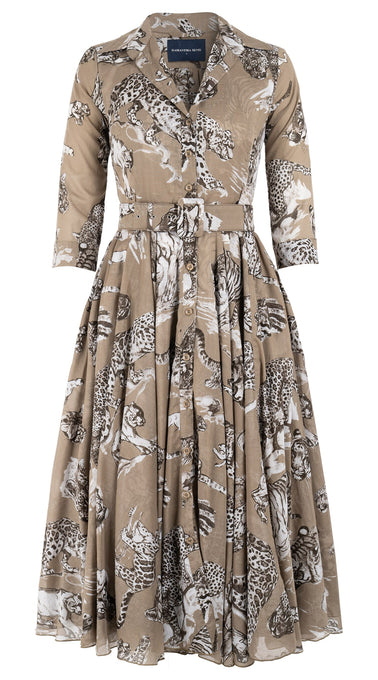 Aster Dress Shirt Collar 3/4 Sleeve Midi Length Cotton Musola (Tiger Toile Multi)