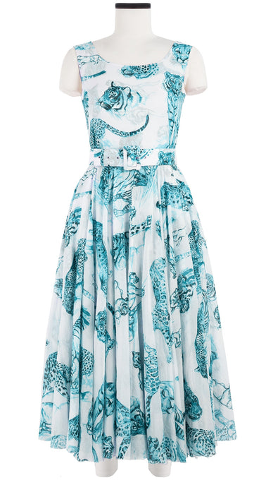 Aster Dress Boat Neck Sleeveless Midi Length Cotton Musola (Tiger Toile White)