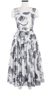 Aster Dress Boat Neck Sleeveless Midi Length Cotton Musola (Tiger Toile White)