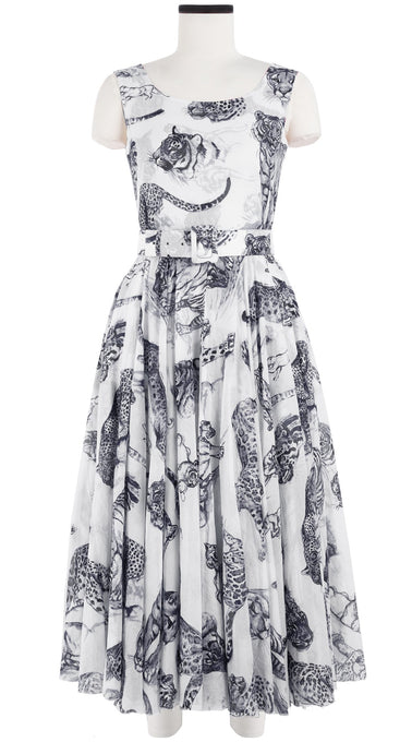 Aster Dress Boat Neck Sleeveless Midi Length Cotton Musola (Tiger Toile White)