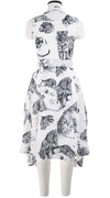 Clara Dress Shirt Collar Sleeveless with Hamilton Belt Long Length Linen (Tiger Toile White)