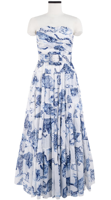 Mia Dress Tube Strapless with Hamilton Belt Maxi Length Cotton Musola (Tiger Toile White)