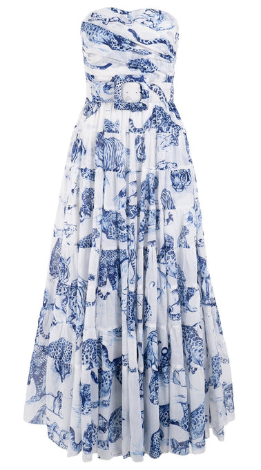 Mia Dress Tube Strapless with Hamilton Belt Maxi Length Cotton Musola (Tiger Toile White)
