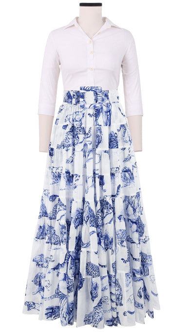 Mia Skirt with Hamilton Belt Maxi Length Cotton Musola (Tiger Toile White)