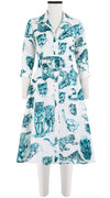 Abel Dress Shirt Collar 3/4 Sleeve with Hamilton Belt Long Length Linen (Tiger Toile White)