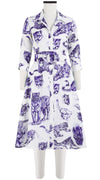 Abel Dress Shirt Collar 3/4 Sleeve with Hamilton Belt Long Length Linen (Tiger Toile White)