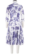 Audrey Dress #4 Shirt Collar 3/4 Sleeve Long Length Cotton Musola (Tiger Toile White)