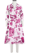 Abel Dress Shirt Collar 3/4 Sleeve with Hamilton Belt Long Length Linen (Tiger Toile White)