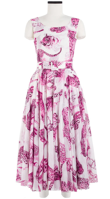 Aster Dress Boat Neck Sleeveless Midi Length Cotton Musola (Tiger Toile White)