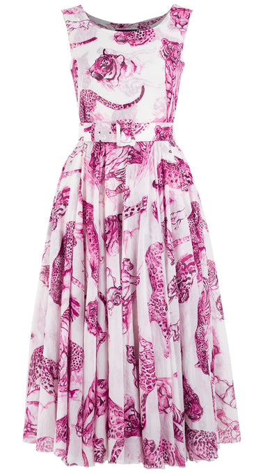 Aster Dress Boat Neck Sleeveless Midi Length Cotton Musola (Tiger Toile White)