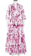 Eden Dress Crew Neck 3/4 Sleeve with Hamilton Belt Maxi Length Cotton Musola (Tiger Toile White)